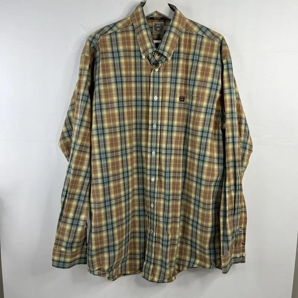 Cinch Men’s Size L Shirt Classic Plaid Long Sleeve‎ Button Down Western Cowboy